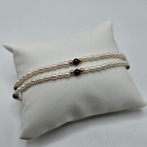 VINTAGE Dainty Double Strand Rice Freshwater Pearl Purple Accent Beaded Bracelet